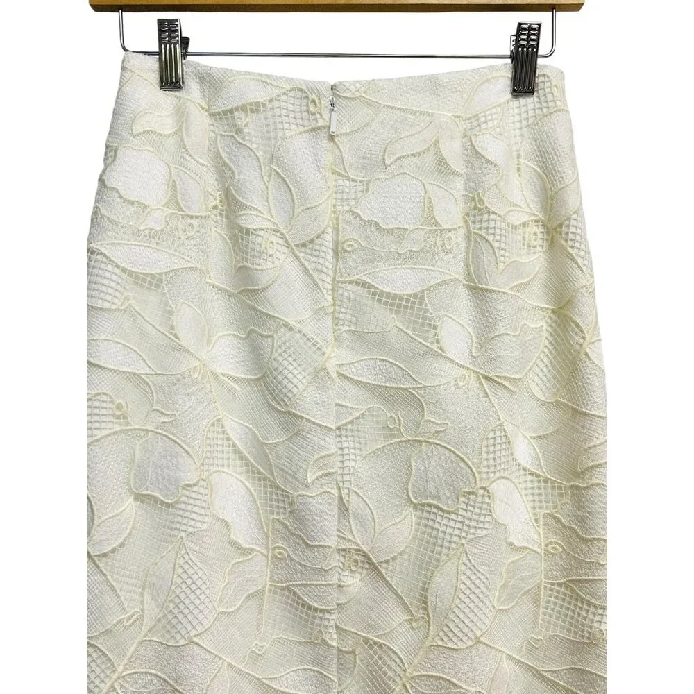 Grey Jason Wu Skirt Womens 2 Ivory White‎ Lace Pencil Midi Lined Floral Elegant